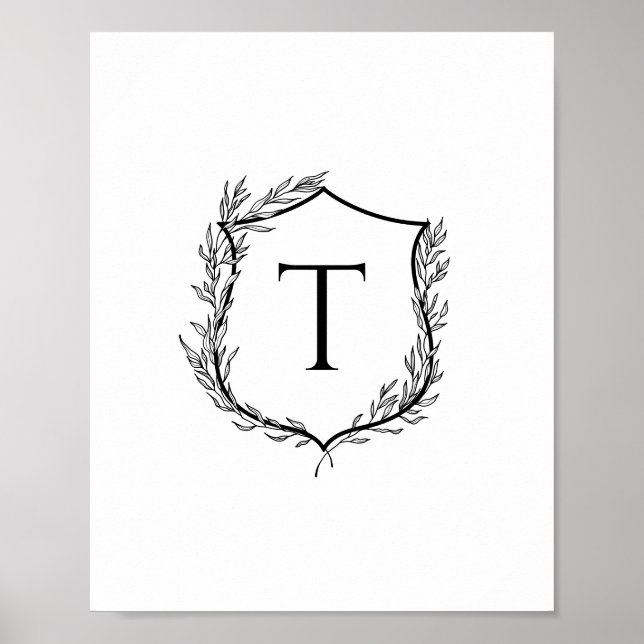 Affiche Mariage de monogramme de crête botanique (Devant)