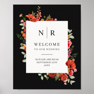 Affiche Mariage de monogramme noir Fleur sauvage