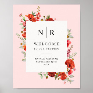 Affiche Mariage de monogramme rose Fleur sauvage