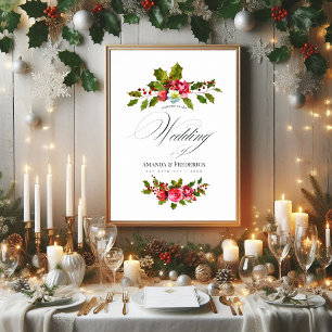 Affiche Mariage de Noël Floral Holly Aquarelle Bienvenue