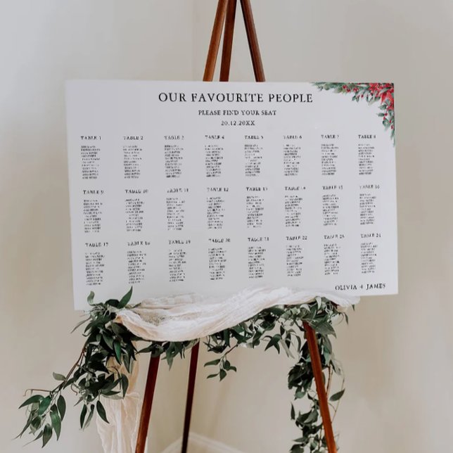 Affiche Mariage de Noël - Modèle de la carte de siège (Christmas Wedding Seating Chart Template)