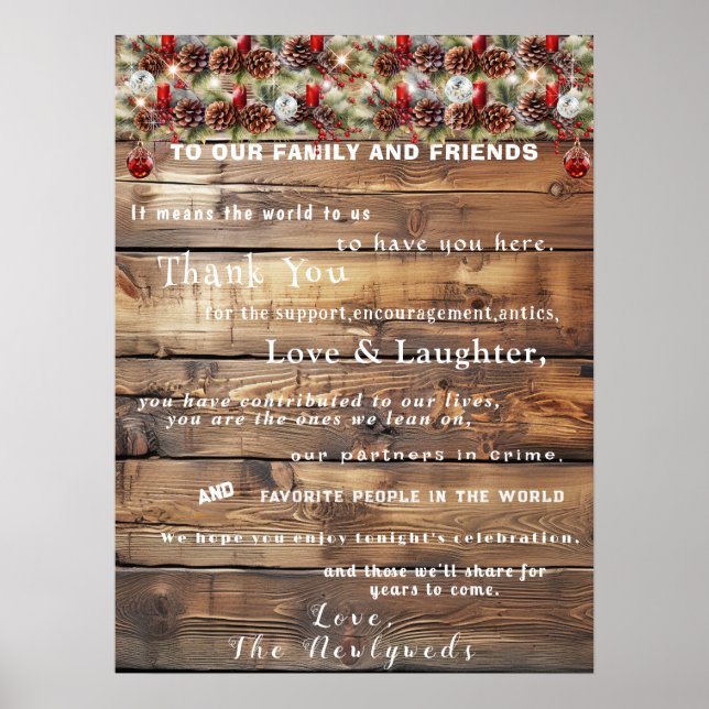 Affiche Mariage de Noël Pin de Bois Rustique Ornements (Devant)