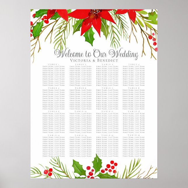 Affiche Mariage de Noël Poinsettia Seating Chart (Devant)