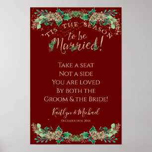 Affiche Mariage de Noël Red Gold Foliing Siège non latéral