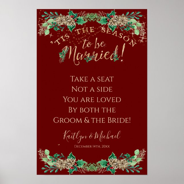 Affiche Mariage de Noël Red Gold Foliing Siège non latéral (Devant)