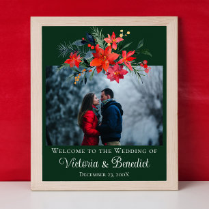 Affiche Mariage de Noël vert Photo Poinsettia Floral