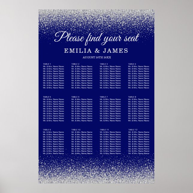 Affiche Mariage de Parties scintillant moderne Royal Blue  (Devant)