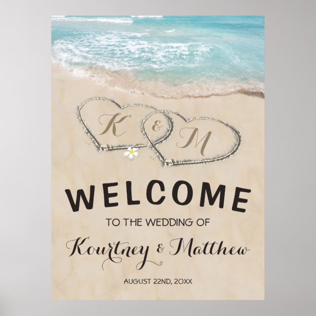 Affiche Mariage de plage tropical vintage bienvenue rivage (Devant)