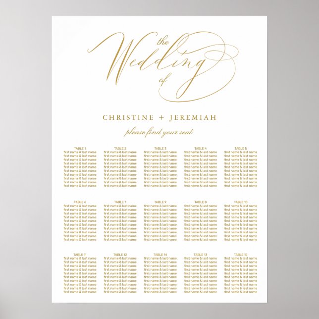 Affiche Mariage de script élégant en or blanc moderne assi (Devant)