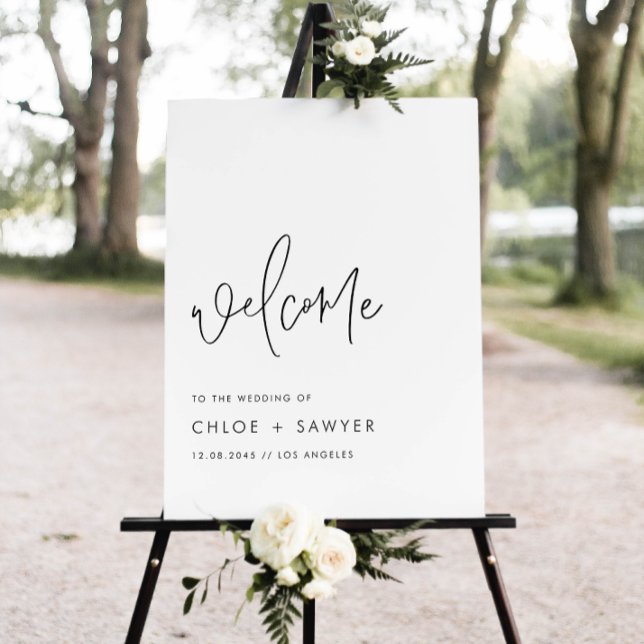 Affiche Mariage de script manuscrit minimaliste noir (Add a simple, sophisticated touch to your wedding day with this minimalist wedding welcome sign.)
