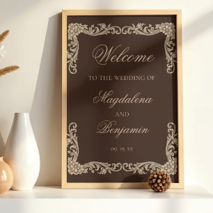 Affiche Mariage de style baroque vintage marron et crème d