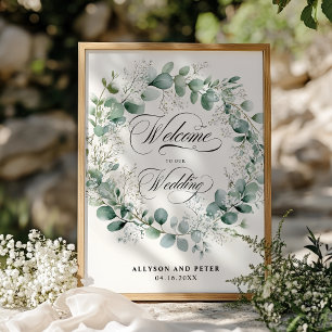 Affiche Mariage de stylo Neutre Élégant Wreath vert