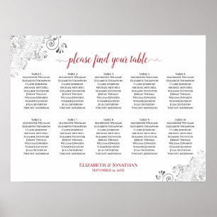 Affiche Mariage de table 10 encadré blanc et rouge