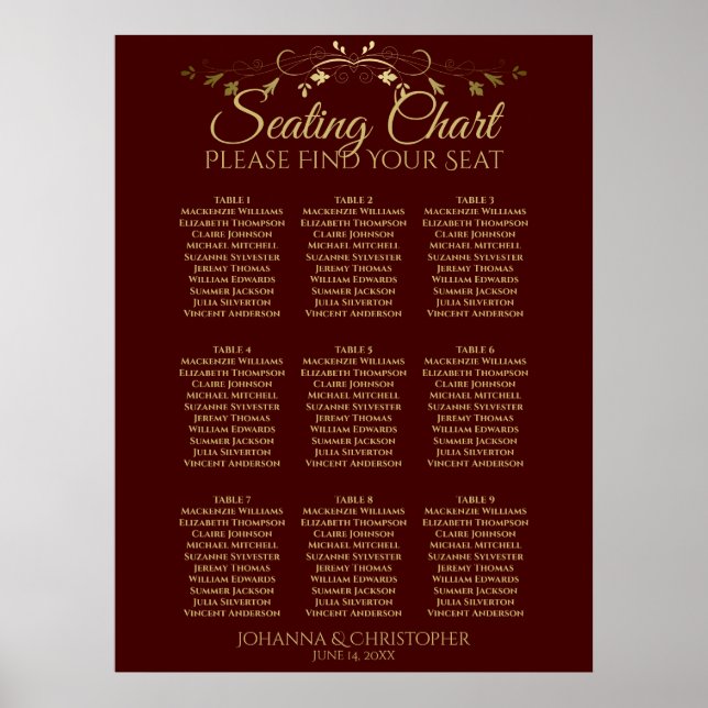 Affiche Mariage de table Auburn Brown & Gold 9 (Devant)