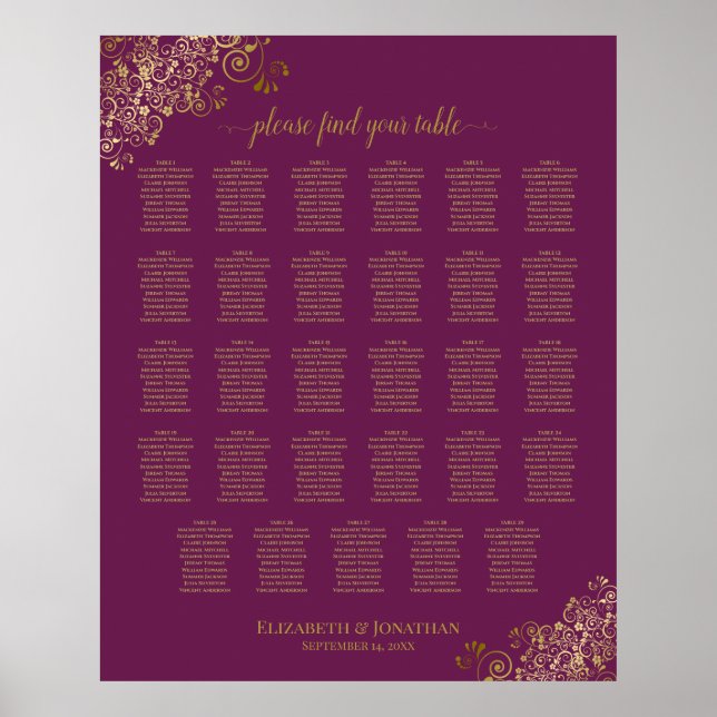 Affiche Mariage de table Gold 29 Cassis violet Cassis (Devant)