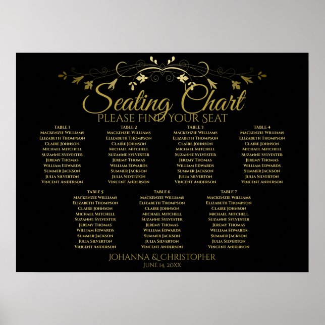 Affiche Mariage de table Gold & Black Elegant 7 (Devant)