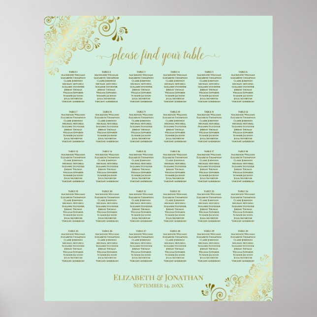 Affiche Mariage de table Gold & Mint Green 30 (Devant)