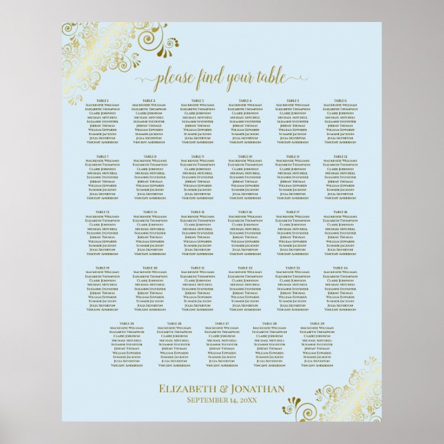 Affiche Mariage de table Gold & Powder Blue 29 (Devant)
