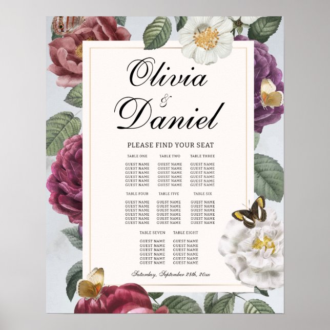 Affiche Mariage de table Siège 8 Fleur papillon fleuri (Devant)