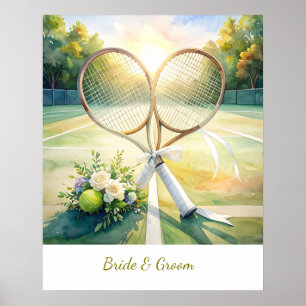 Affiche Mariage de tennis avec raquette sur le court