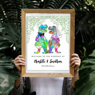 Affiche Mariage de Thème Dinosaure Coloré de Bienvenue