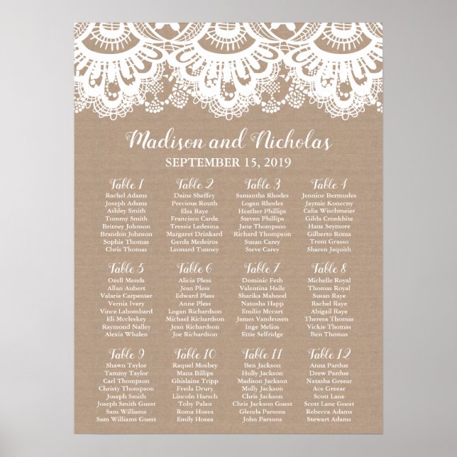 Affiche Mariage de tour et dentelle, Rustique (Devant)