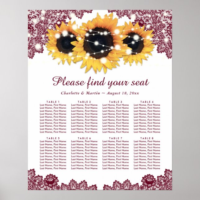 Affiche Mariage de tournesol de Bourgogne rustique Graphiq (Devant)