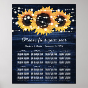 Affiche Mariage de tournesol en bois bleu marine Plan de s