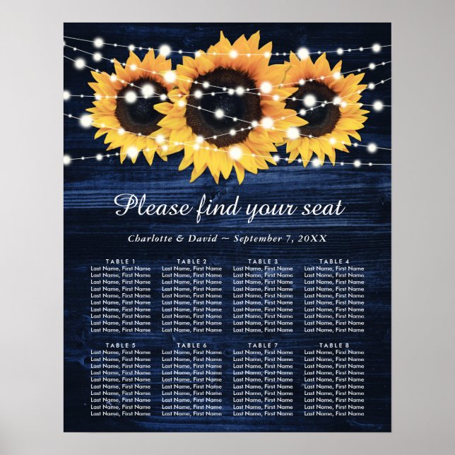 Affiche Mariage de tournesol en bois bleu marine Plan de s (Devant)