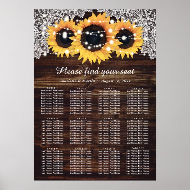 Affiche Mariage de tournesol rustique en bois Graphique 12 (Devant)