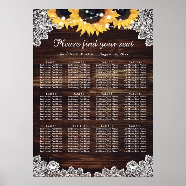 Affiche Mariage de tournesol rustique en bois Graphique 12 (Devant)