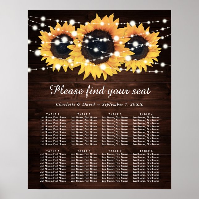 Affiche Mariage de tournesol rustique en bois Graphique 8 (Devant)