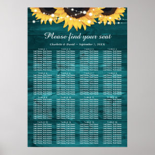 Affiche Mariage de tournesol turquoise Plan de table 16