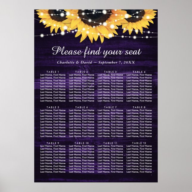 Affiche Mariage de tournesol violet rustique Graphique 12 (Devant)