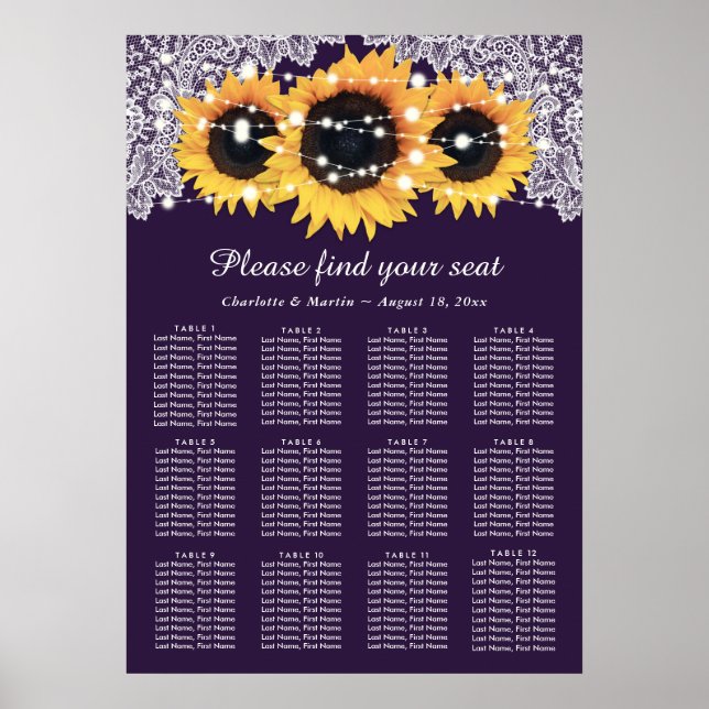 Affiche Mariage de tournesol violet rustique Graphique 12 (Devant)