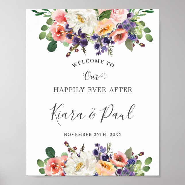 Affiche Mariage de végétation fleurie de Pêche violet d'iv (Devant)