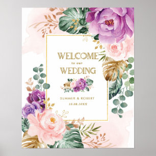 Affiche Mariage de verdure florale tropicale violette