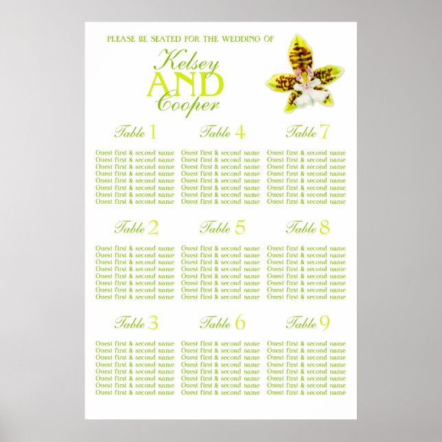 Affiche Mariage de verdure orchidée Plannière de table 1-9 (Devant)