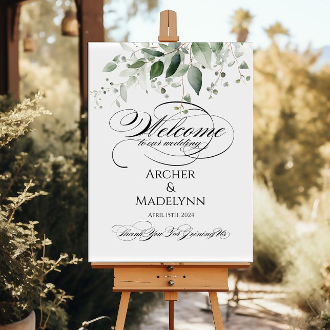 Affiche Mariage de verdure signe de bienvenue calligraphie (Créateur téléchargé)