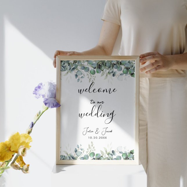 Affiche Mariage de verdure simple Eucalyptus Accueil (Simple Eucalyptus Greenery Wedding Party Supplies)