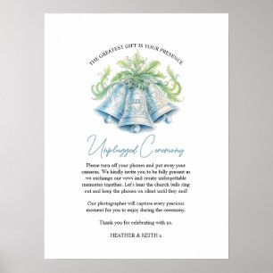 Affiche Mariage débranché aquarelle cloches en argent