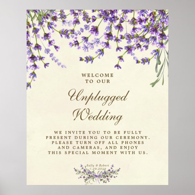 Affiche mariage débranché Lavender violet fleuri (Devant)