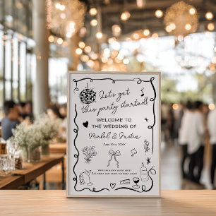 Affiche Mariage décontracté noir blanc et irrégulier Bienv