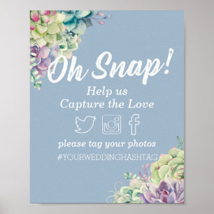 Affiche Mariage Décor Snap Hashtag Aquarelle Succulents