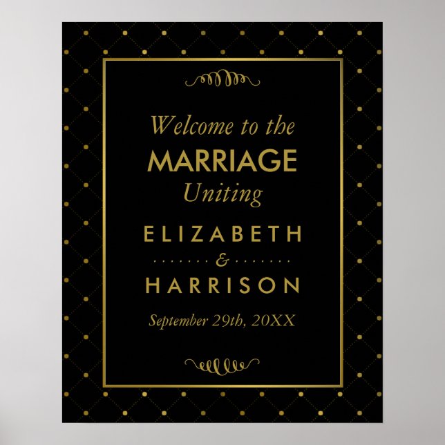 Affiche Mariage d'effet Black & Gold moderne Accueil (Devant)
