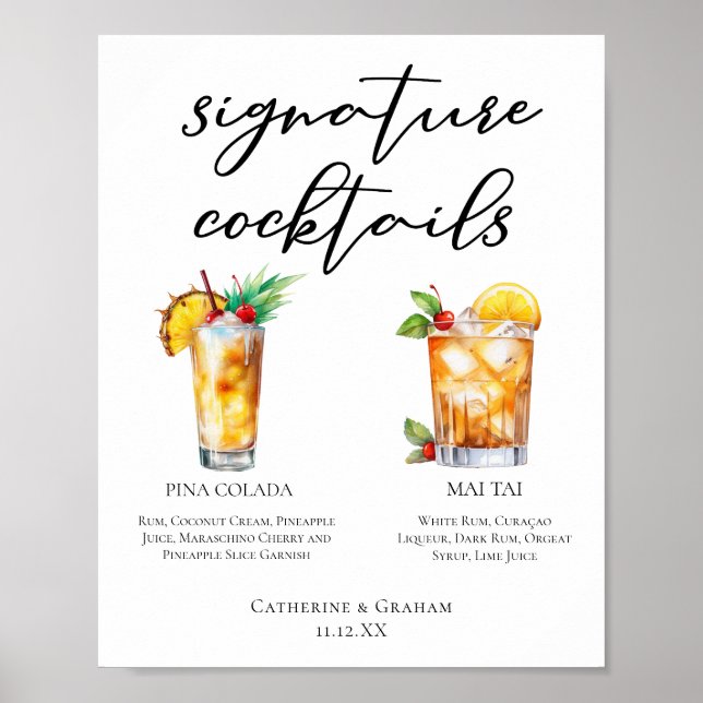 Affiche Mariage d'été Signature Cocktails Menu (Devant)