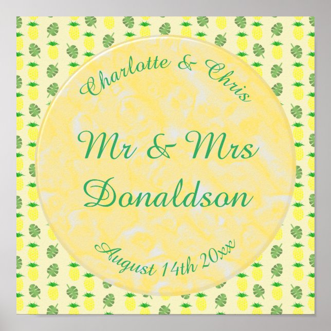 Affiche Mariage d'été tropical Ananas et Palm Feuille (Devant)