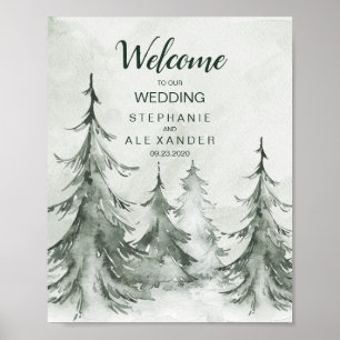 Affiche Mariage d'hiver aux sapins à l'aquarelle