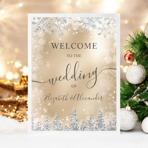 Affiche Mariage d'hiver de Noël en pin d'argent