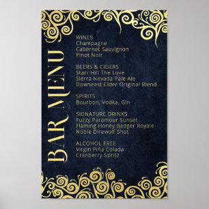 Affiche Mariage D'Hiver Luxury Marine Bleu Et Or